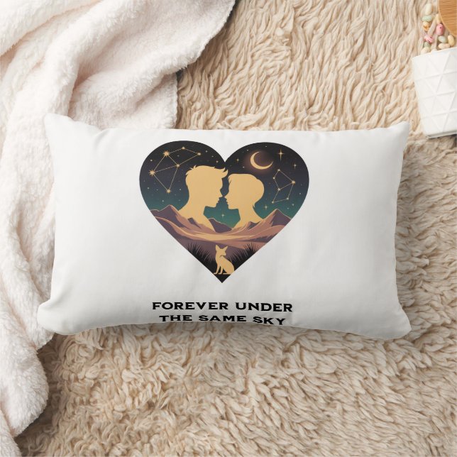 Cosmic Love Story Heart with Lovers and Fox Art Lumbar Cushion (Blanket)