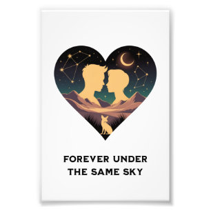 Cosmic Love Story Heart with Lovers and Fox Art Photo Print