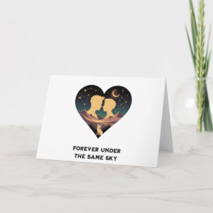 Cosmic Love Story Heart with Lovers and Fox Art Thank You Card