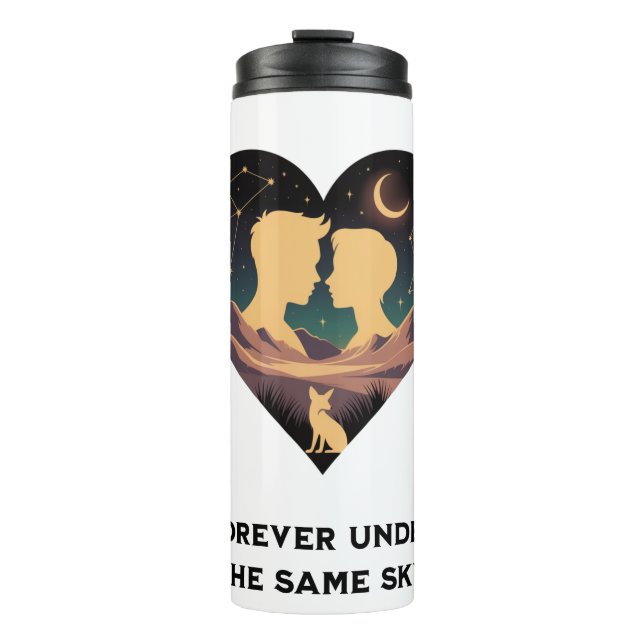 Cosmic Love Story Heart with Lovers and Fox Art Thermal Tumbler (Front)