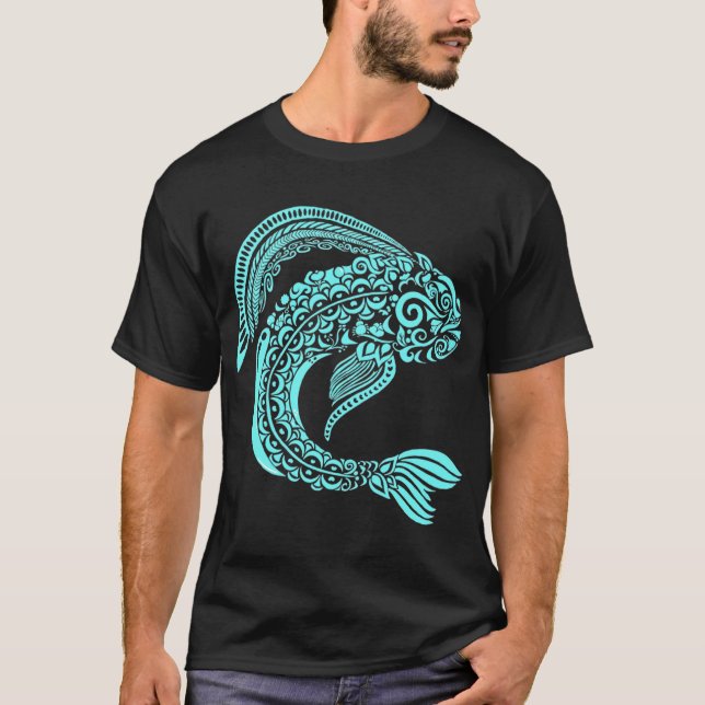 cosmic mandala fish with tribal patterns T-Shirt (Front)