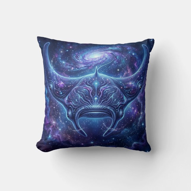 Cosmic Manta Ray Throw Pillow (Front)