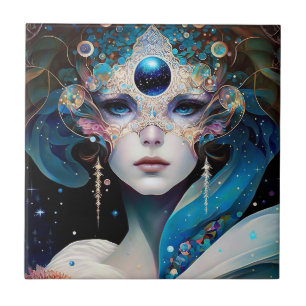 Cosmic Masked Goddess Queen Fantasy Art Ceramic Tile