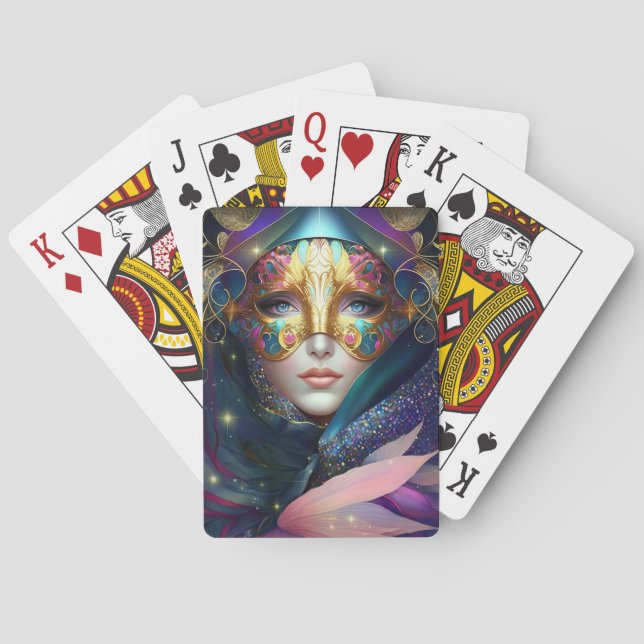 Cosmic Masked Goddess Queen Fantasy Art Playing Ca Cards (Back)