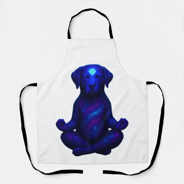 Cosmic Meditating Dog with Glowing Third Eye Hi Apron (Front)