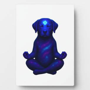 Cosmic Meditating Dog with Glowing Third Eye Hi Plaque