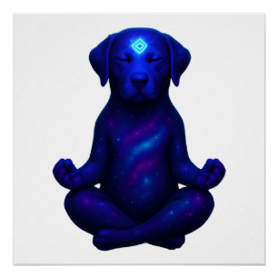 Cosmic Meditating Dog with Glowing Third Eye Hi Poster