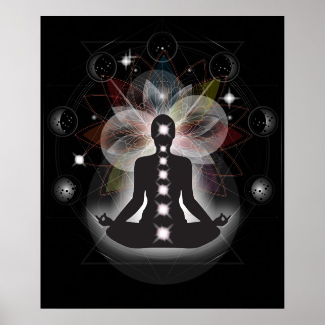 Cosmic Meditation Moon Phase Mandala Poster (Front)
