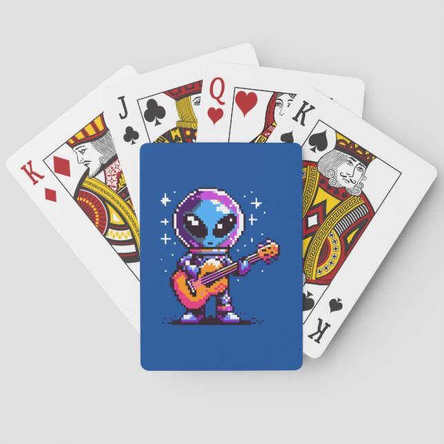 Cosmic Melody: 8-Bit Alien with Guitar Playing Cards (Back)