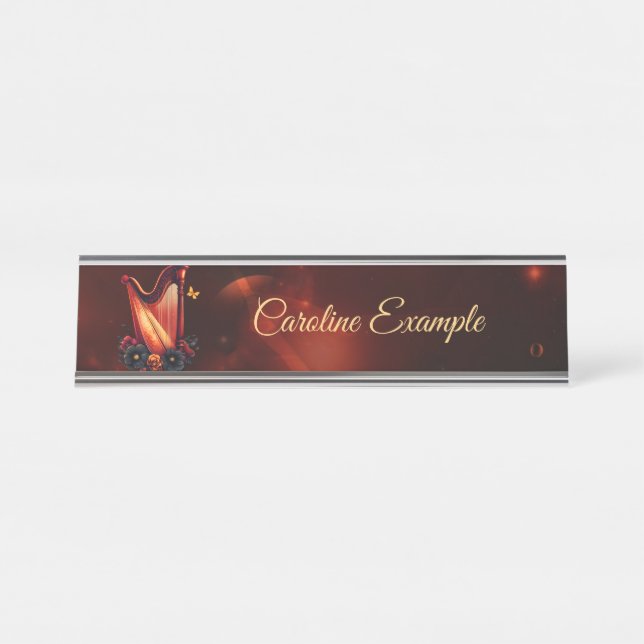 Cosmic melody, the magic of the harp.  desk name plate (Front)