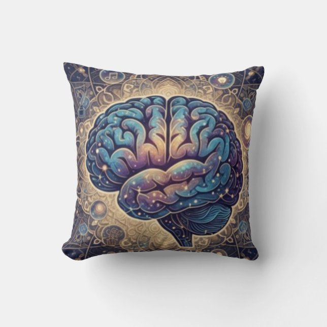 Cosmic Mind Mandala – Abstract Brain Art Cushion (Front)