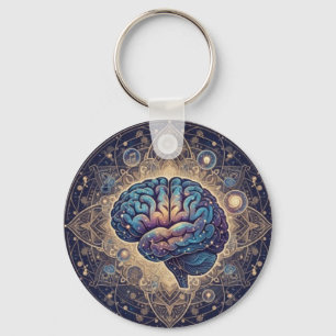 Cosmic Mind Mandala – Abstract Brain Art Key Ring