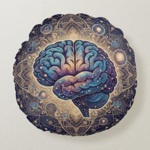 Cosmic Mind Mandala – Abstract Brain Art Round Cushion