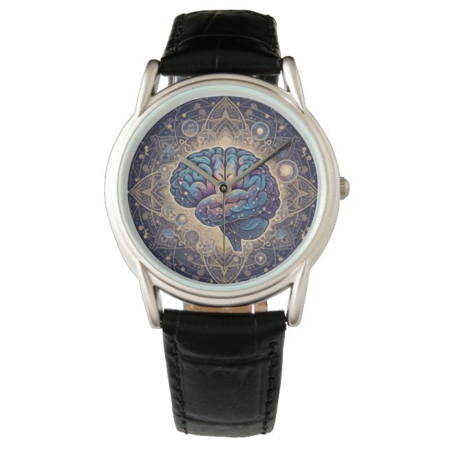 Cosmic Mind Mandala – Abstract Brain Art Watch (Front)