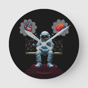 Cosmic Mind vs Heart Astronaut Round Clock