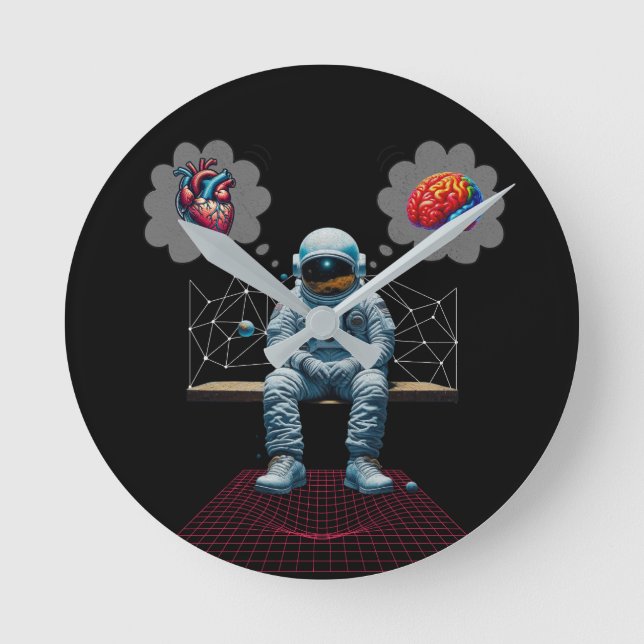 Cosmic Mind vs Heart Astronaut Round Clock (Front)