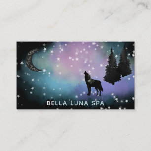*~* Cosmic Moon Howling Wolf Rainbow - Pine Trees Business Card