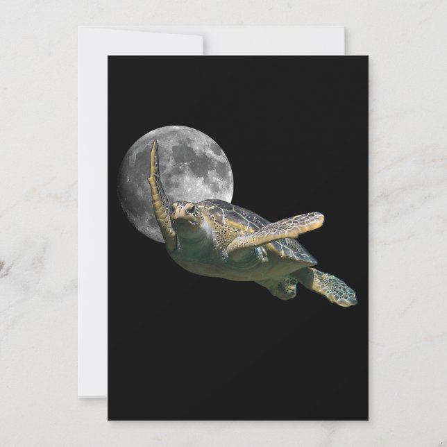 Cosmic Moon Sea Turtle Swimming In Space Premium Save The Date (Front)