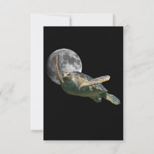 Cosmic Moon Sea Turtle Swimming In Space Premium Thank You Card