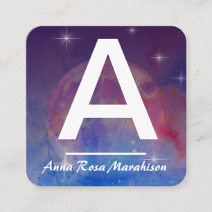 *~* Cosmic Moon Trendy INITIAL QR LOGO PHOTO Square Business Card