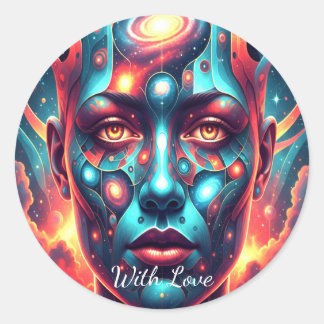 Cosmic Mosaic Face "With Love" Classic Round Sticker