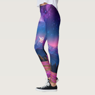 Cosmic Mountain Neon Galaxy Nature Fantasy Leggings