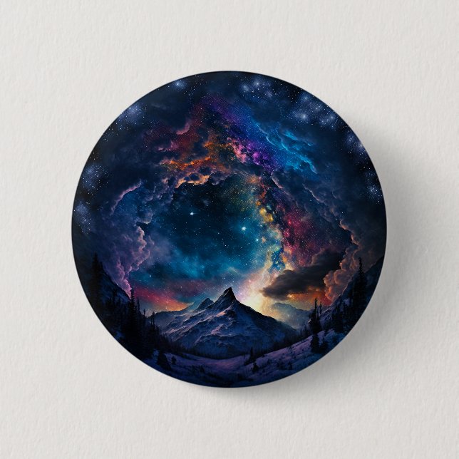 Cosmic Mountain Space Landscape 6 Cm Round Badge (Front)