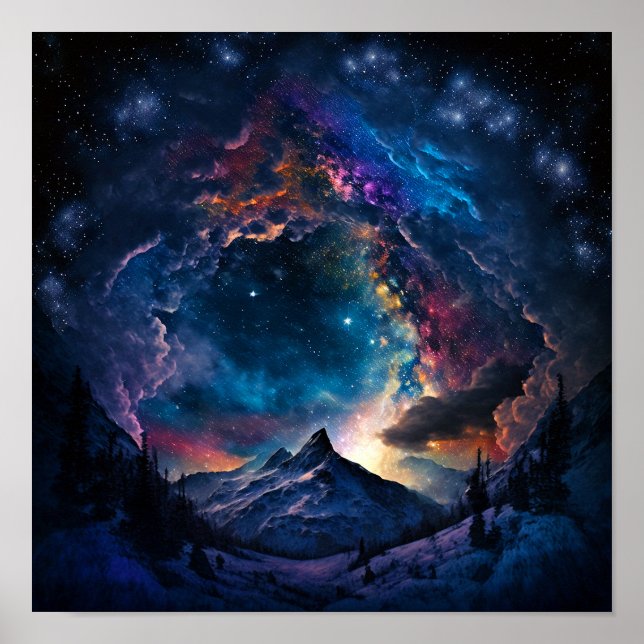 Cosmic Mountain Space Landscape Poster (Front)