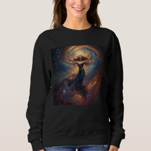 cosmic multi-armed goddess in nebula fantasy sweatshirt