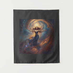 cosmic multi-armed goddess in nebula fantasy tapestry