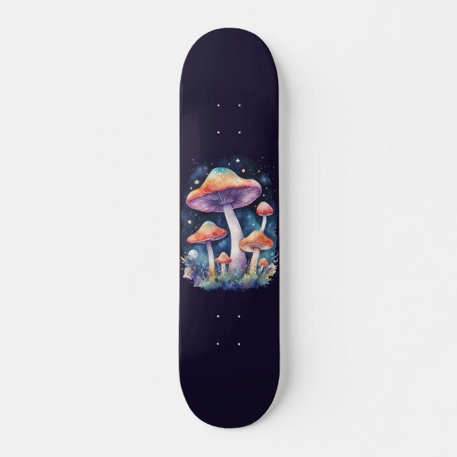 Cosmic Mushrooms Watercolor Art Style Skateboard (Front)