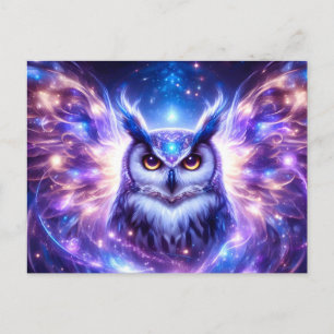 Cosmic Mystical Wisdom Celestial Spiritual Owl Announcement Postcard