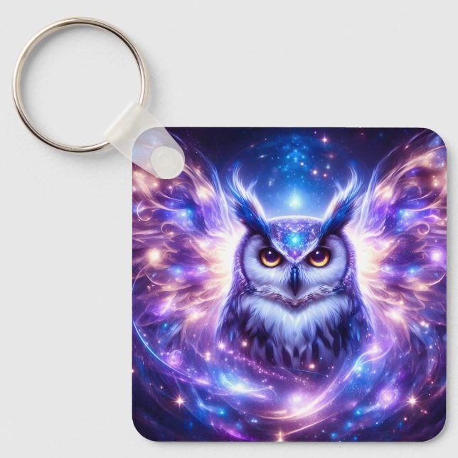 Cosmic Mystical Wisdom Celestial Spiritual Owl  Key Ring (Front)