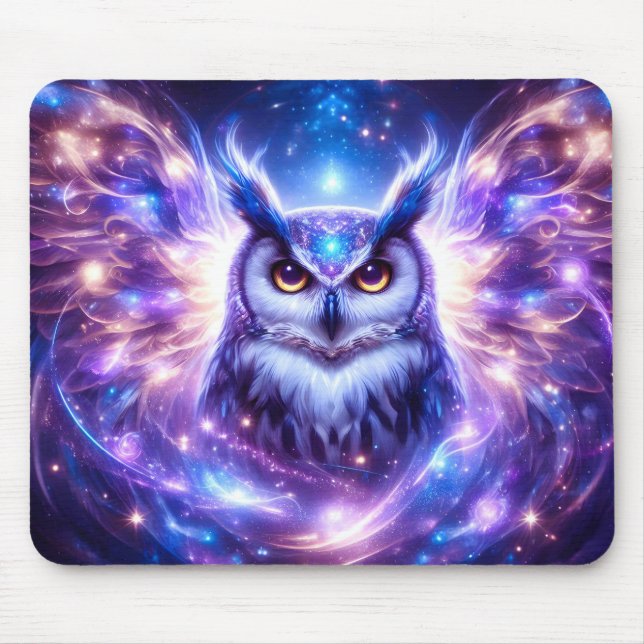 Cosmic Mystical Wisdom Celestial Spiritual Owl  Mouse Pad (Front)