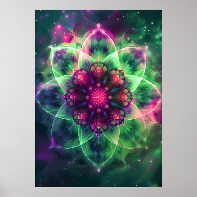 Cosmic Neon Flower Mandala Poster (Front)