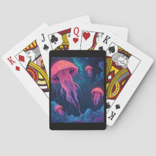 Cosmic Neon Jellyfish Playing Cards