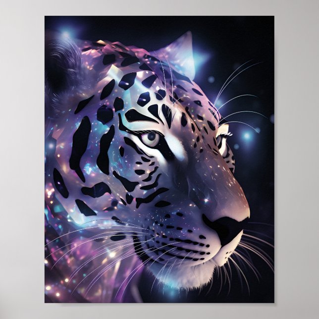 Cosmic Neon Leopard – Fantasy Big Cat Art Poster (Front)