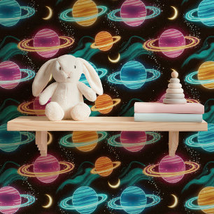 Cosmic Neon Planets Wallpaper