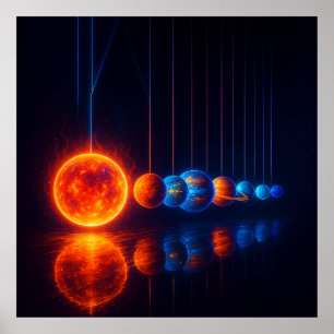 Cosmic Newton’s Cradle – Planetary Motion Art Poster