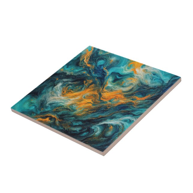 Cosmic Ocean Square – Colourful Abstract Ceramic Tile (Side)