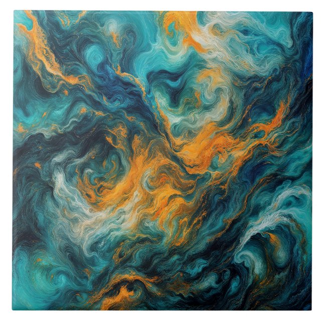 Cosmic Ocean Square – Colourful Abstract Ceramic Tile (Front)