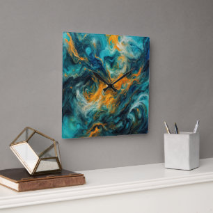 Cosmic Ocean Square – Colourful Abstract Wall Clock