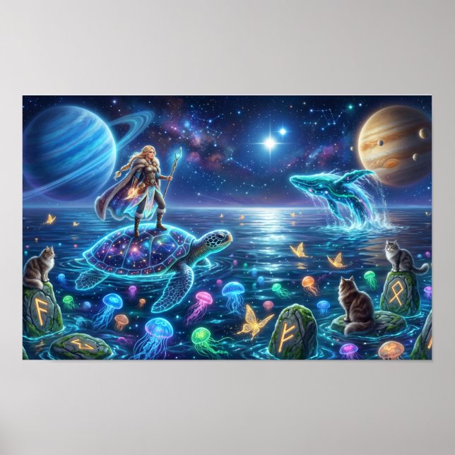 Cosmic Ocean World Turtle — Nordic Fantasy Art  Poster (Front)