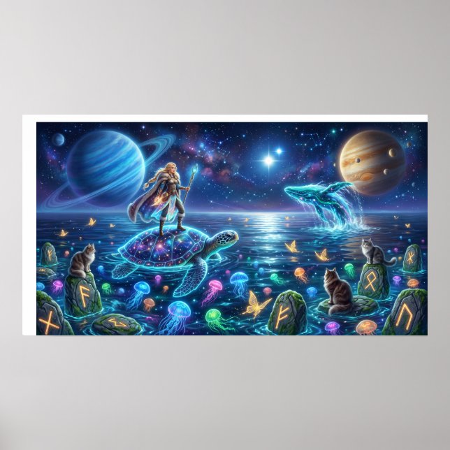 Cosmic Ocean World Turtle — Nordic Fantasy Art  Poster (Front)