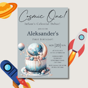Cosmic One! Celestial 1st Boy Birthday  Invitation