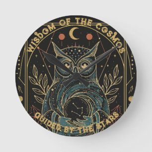 Cosmic Oracle Owl • Mystical Celestial  Round Clock