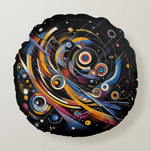 Cosmic Orbit Geometry – Abstract Circle & Line Art Round Cushion