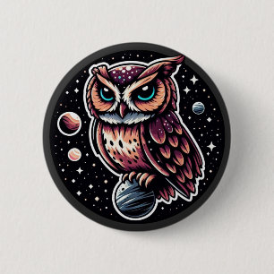 Cosmic Owl Illustration - owl, space, artwork 6 Cm Round Badge
