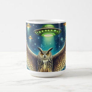 Cosmic Owl Nightscape - UFOs in the sky Coffee Mug