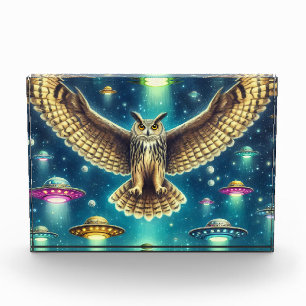 Cosmic Owl Nightscape - UFOs in the sky Photo Block
